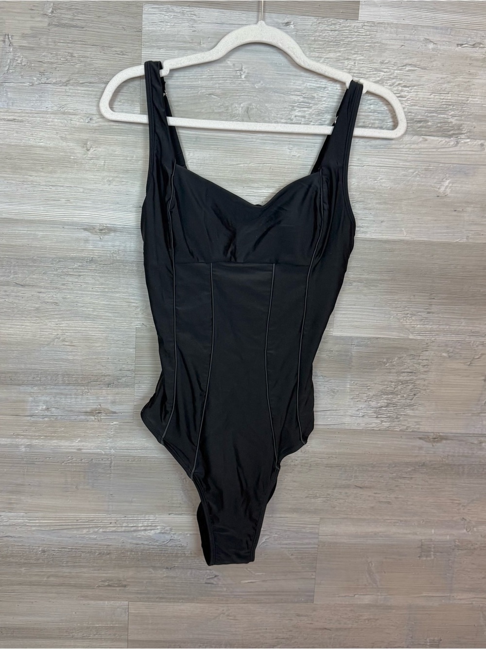 CUPSHE Black Square Neck Tummy Control One Piece Swimsuit Size M-T Long Torso